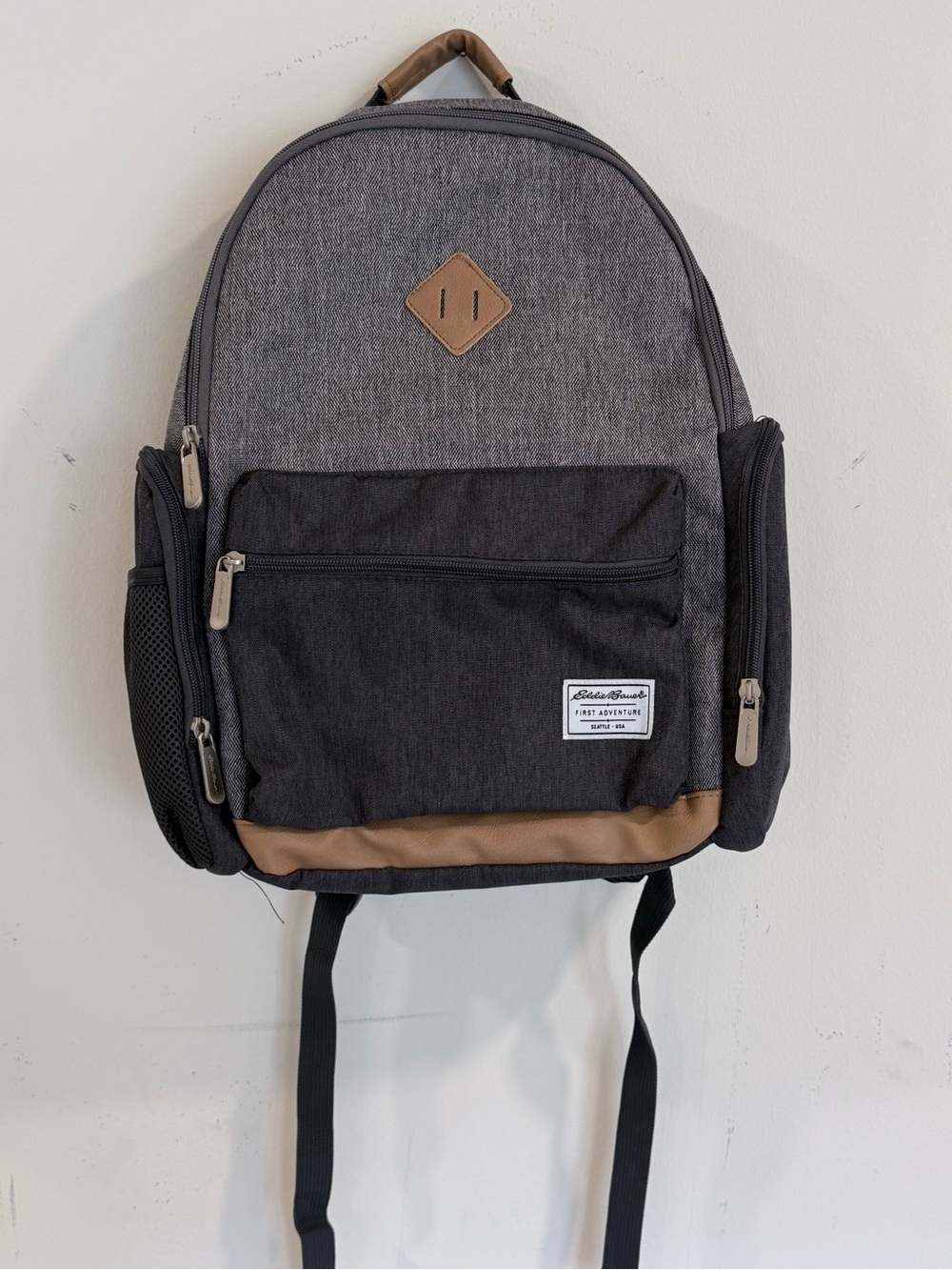 Eddie Bauer Men's Grey Backpack with Tan Accents